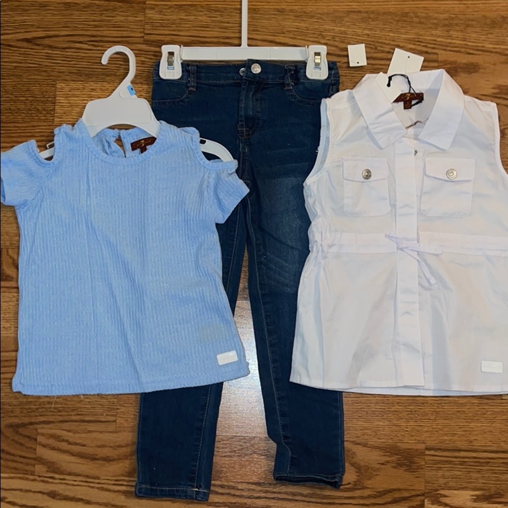 7 For All Mankind 3-Piece Shirt Jeans Vest 5T 6T two available
